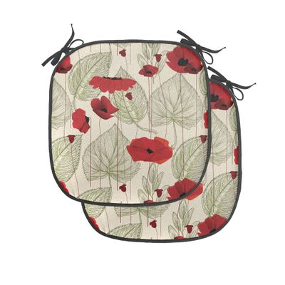 Ambesonne Poppy Flower Chair Seating Cushion Set of 4, Sketchy Tree Leaves Rural Floral Growth Botany Nature Inspired, Anti-Slip Seat Padding for Kitchen & Patio, 16"x16", Scarlet Fern Green Beige