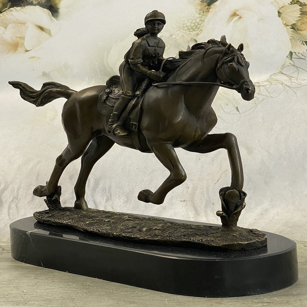 Horse Jockey Racing Equine Art Tribute Thoroughbred Bronze Marble Statue Deal