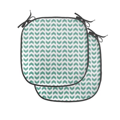 Ambesonne Mint Chair Seating Cushion Set of 2, Abstract Zigzag Chevron Tribal Pattern with Minimalist Effects Modern Boho Design, Anti-Slip Seat Padding for Kitchen & Patio, 16"x16", Teal White