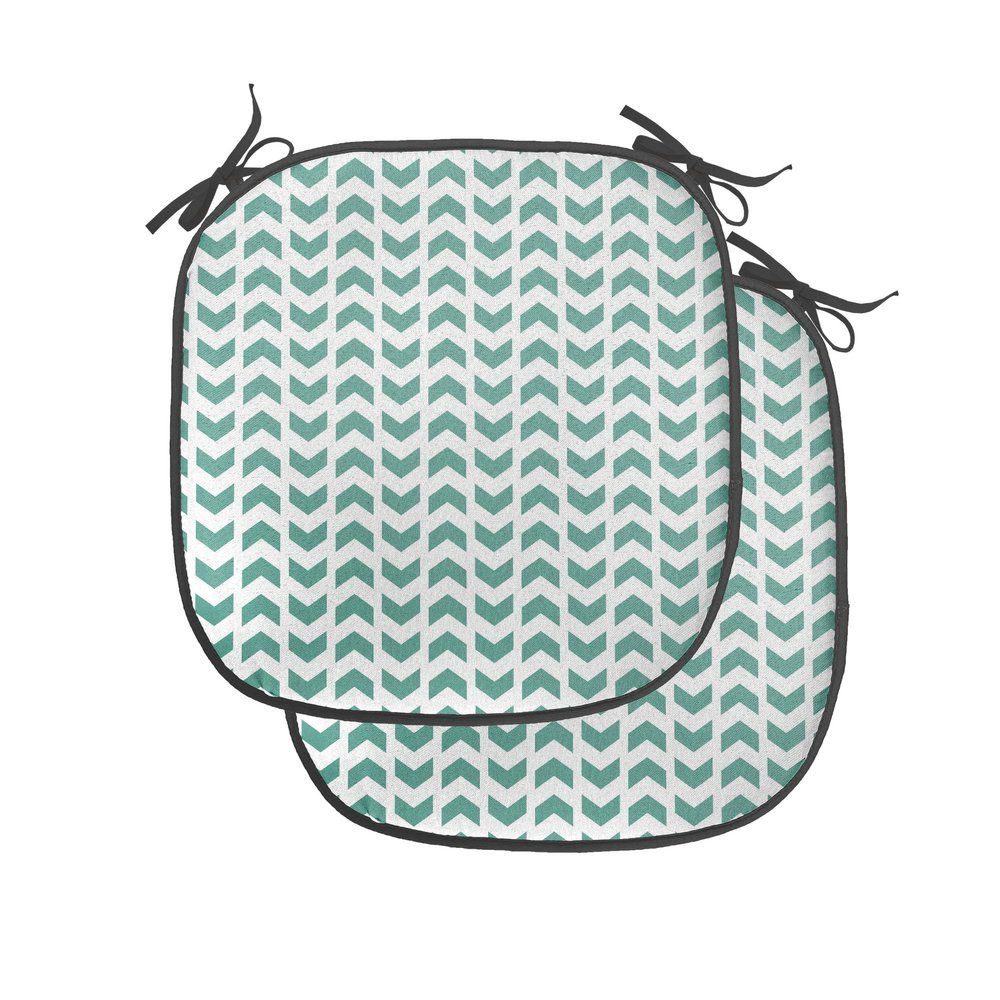 Ambesonne Mint Chair Seating Cushion Set of 2, Abstract Zigzag Chevron Tribal Pattern with Minimalist Effects Modern Boho Design, Anti-Slip Seat Padding for Kitchen & Patio, 16"x16", Teal White