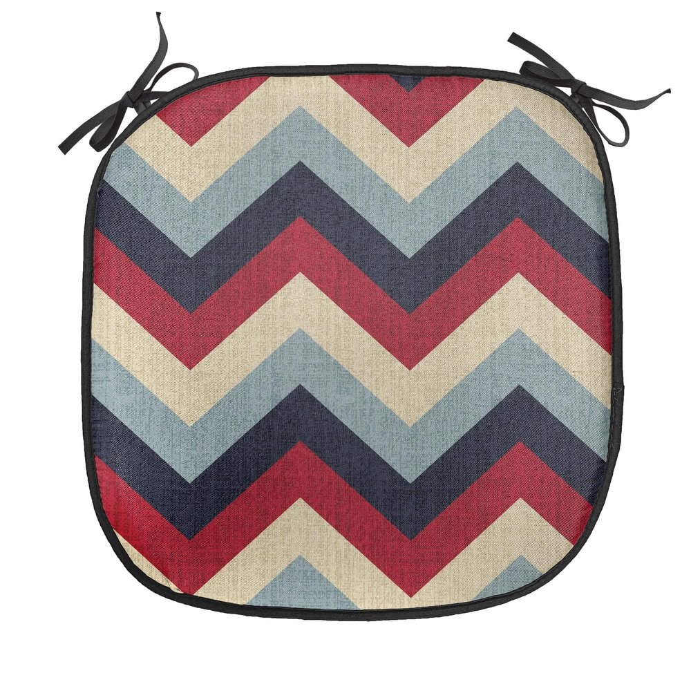 Ambesonne Chevron Chair Seating Cushion, Triangle Abstract Geometrical Detailed Retro Vintage Image, Anti-Slip Seat Padding for Kitchen & Patio, 16"x16", Pale Blue Navy Blue