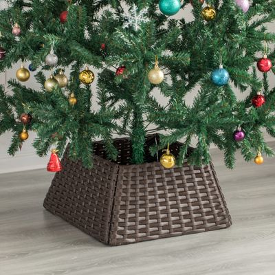 Gardenised Foldable Christmas Tree Skirt Collar Basket, Ring Base Stand Cover, Rattan Plastic, Brown
