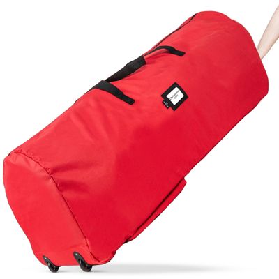 Handy Laundry Christmas Tree Storage Bag with Wheels Fits 9 Ft Artificial Tree, Heavy Duty, Waterproof, Large Zippered Holiday Storage Container, Durable Handles, Red