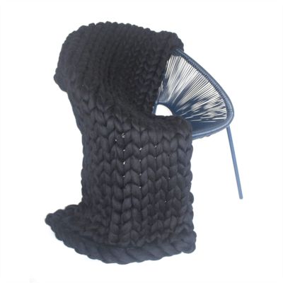 XFYJR Fashion Hand Knitting Chunky Merino Wool Blanket Thick Big Yarn Roving Knitted Yarns Blanket Warm Throw Sofa Cover Blankets (Color : Blue, Size : 60x60cm)