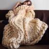 XFYJR Fashion Hand Knitting Chunky Merino Wool Blanket Thick Big Yarn Roving Knitted Yarns Blanket Warm Throw Sofa Cover Blankets (Color : Blue, Size : 60x60cm) view 3