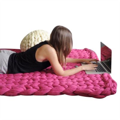 XFYJR Fashion Hand Knitting Chunky Merino Wool Blanket Thick Big Yarn Roving Knitted Yarns Blanket Warm Throw Sofa Cover Blankets (Color : S, Size : 60x60cm)