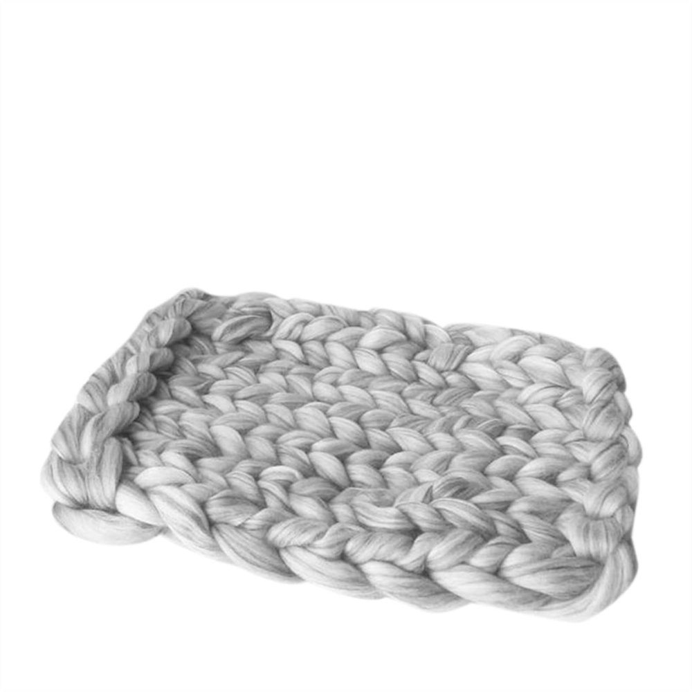 XFYJR Fashion Hand Knitting Chunky Merino Wool Blanket Thick Big Yarn Roving Knitted Yarns Blanket Warm Throw Sofa Cover Blankets (Color : Light Grey, Size : 100x120cm)