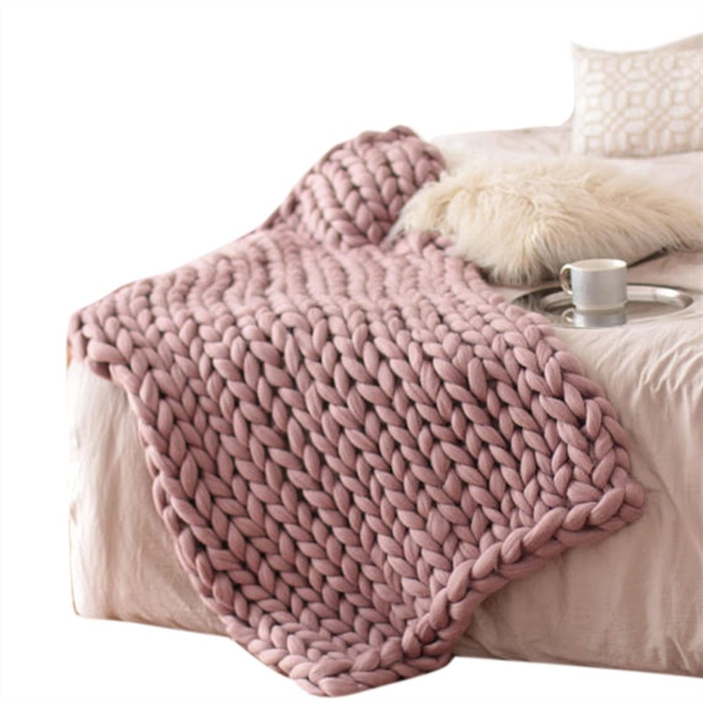 XFYJR Fashion Hand Knitting Chunky Merino Wool Blanket Thick Big Yarn Roving Knitted Yarns Blanket Warm Throw Sofa Cover Blankets (Color : Violet, Size : 100x120cm)
