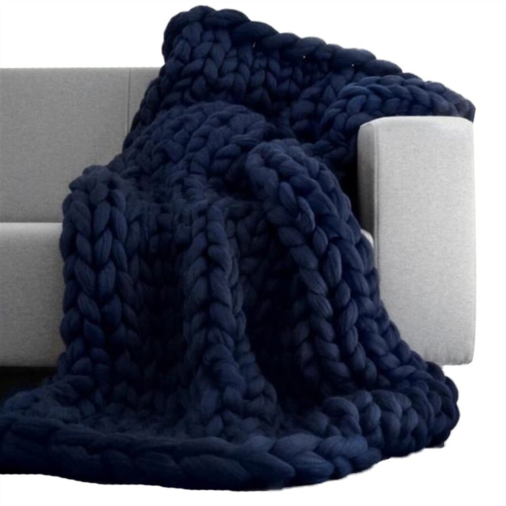 XFYJR Fashion Hand Knitting Chunky Merino Wool Blanket Thick Big Yarn Roving Knitted Yarns Blanket Warm Throw Sofa Cover Blankets (Color : C, Size : 100x120cm)