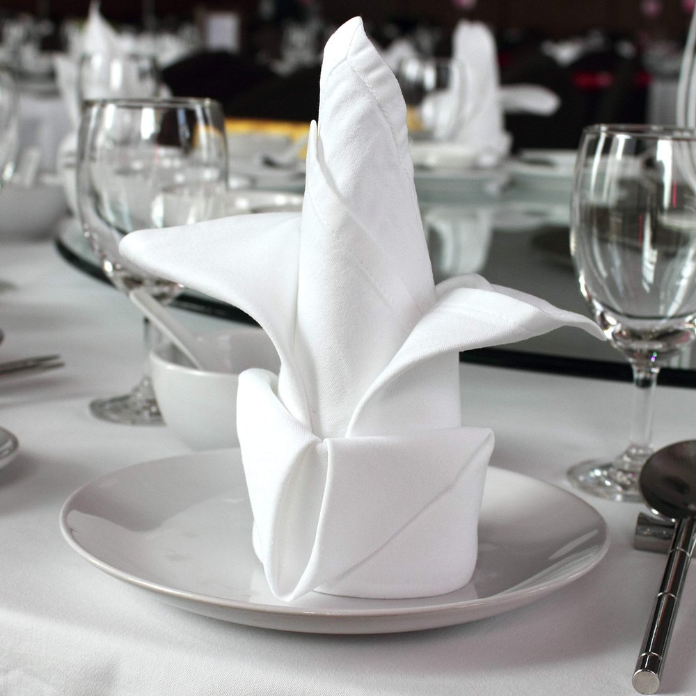 100 pieces White Dinner Napkins for Banquets & Restaurants, Commercial Grade 100% Polyester with Soft Cotton Touch, 20"x20", Made in USA, Priced Bulk Packing