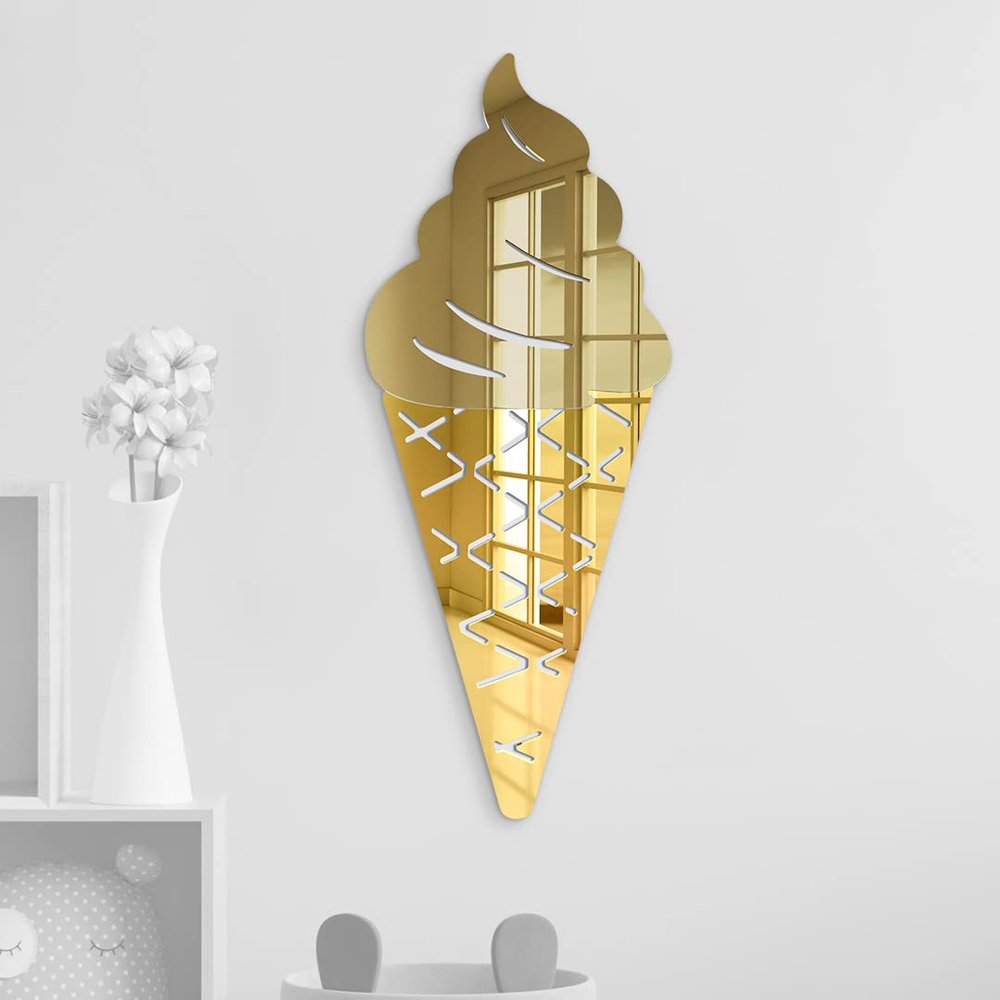 4ArtWorks - Acrylic Ice Cream Cone Chocolate Wall Art - Ready to Hang Wall Mirror Decoration for Bedrooms, Nursery Room, Dorms, Baby Playroom Accent Mirror - Hand Assembled & Made in The USA