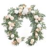 Ling's moment Flower Garland - 6FT Eucalyptus & Rose - Sweetheart Table Decor for Wedding Reception, Artificial Silk Floral Garland for Mantle, Spring, Garden Christmas Decoration, White Beige view 1