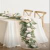 Ling's moment Flower Garland - 6FT Eucalyptus & Rose - Sweetheart Table Decor for Wedding Reception, Artificial Silk Floral Garland for Mantle, Spring, Garden Christmas Decoration, White Beige view 3