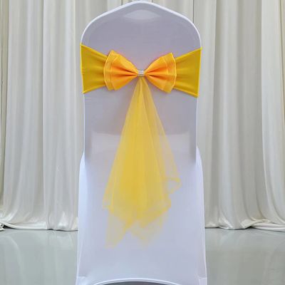 100Pcs Stretch Satin Chair Sashes Bows Chair Bands Decor for Hotel Wedding Reception Party Event Chair Cover Decoration Gold