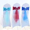 100Pcs Stretch Satin Chair Sashes Bows Chair Bands Decor for Hotel Wedding Reception Party Event Chair Cover Decoration Gold view 3