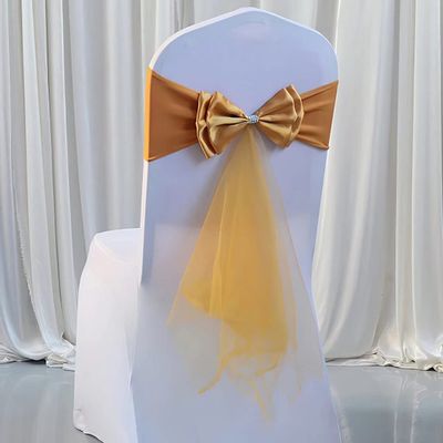 50Pcs Stretch Satin Chair Sashes Bows Chair Bands Decor for Hotel Wedding Reception Party Event Chair Cover Decoration Yellow