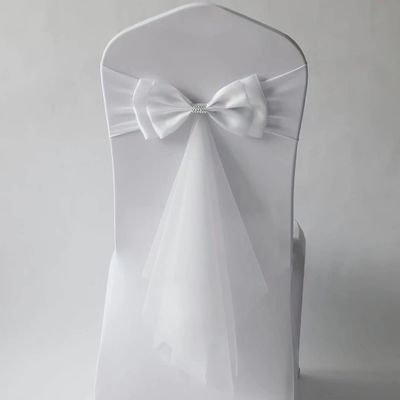 50Pcs Stretch Satin Chair Sashes Bows Chair Bands Decor for Hotel Wedding Reception Party Event Chair Cover Decoration White