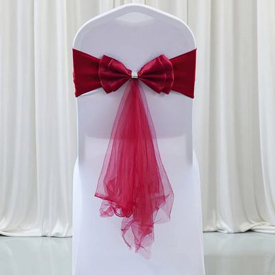 50Pcs Stretch Satin Chair Sashes Bows Chair Bands Decor for Hotel Wedding Reception Party Event Chair Cover Decoration Wine Red