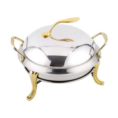 YRHH Round Stainless Steel Chafing Dish with Pots and Fuel Holders Dinner Serving Buffet Heater Set, Buffet Pot for Wedding Party Catering -Gold