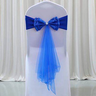 50Pcs Stretch Satin Chair Sashes Bows Chair Bands Decor for Hotel Wedding Reception Party Event Chair Cover Decoration Dark Blue