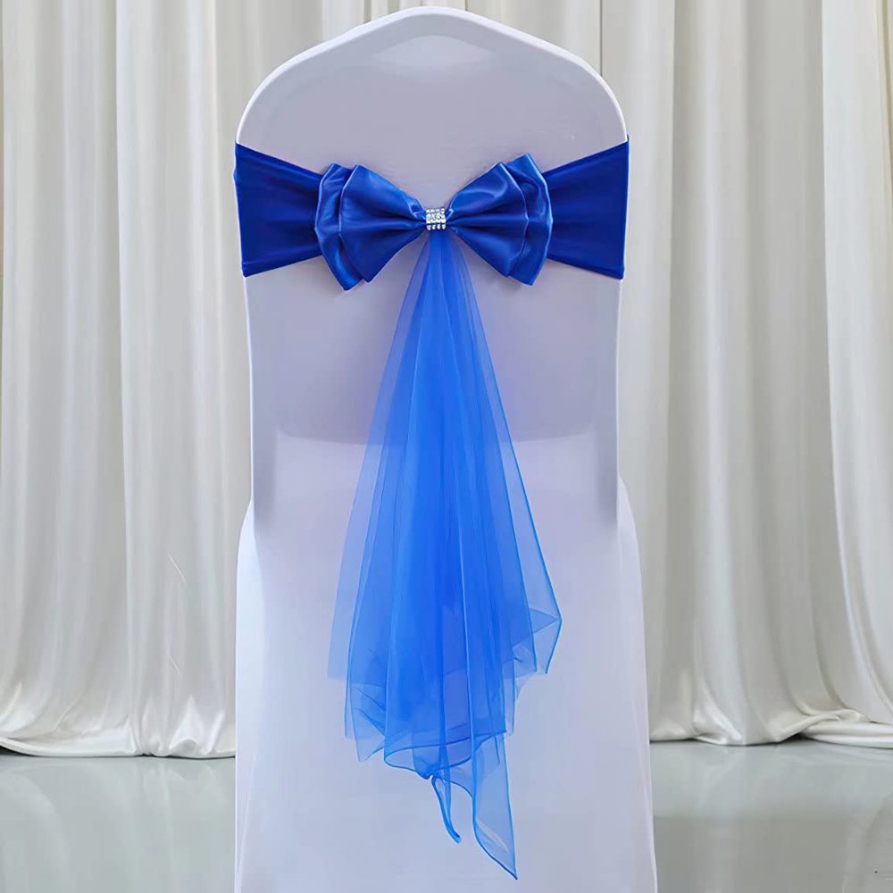 50Pcs Stretch Satin Chair Sashes Bows Chair Bands Decor for Hotel Wedding Reception Party Event Chair Cover Decoration Dark Blue