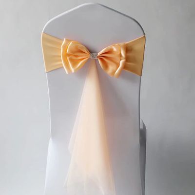 50Pcs Stretch Satin Chair Sashes Bows Chair Bands Decor for Hotel Wedding Reception Party Event Chair Cover Decoration Champagne
