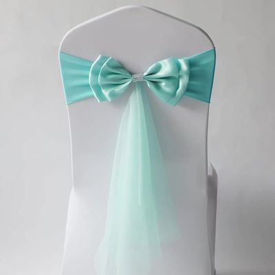 10Pcs Stretch Satin Chair Sashes Bows Chair Bands Decor for Hotel Wedding Reception Party Event Chair Cover Decoration Sky Blue