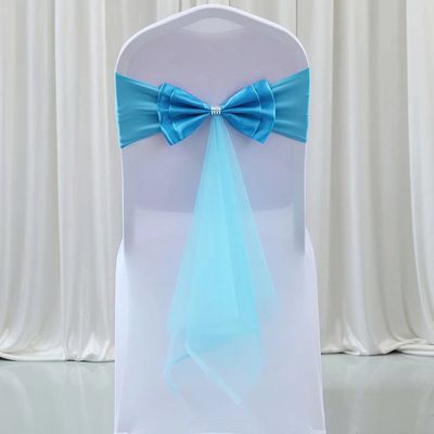 50Pcs Stretch Satin Chair Sashes Bows Chair Bands Decor for Hotel Wedding Reception Party Event Chair Cover Decoration Lake Blue