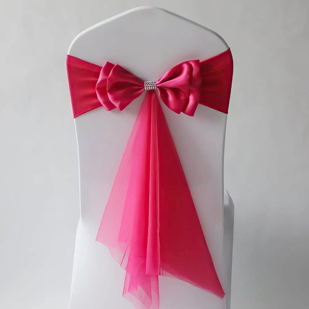 20Pcs Stretch Satin Chair Sashes Bows Chair Bands Decor for Hotel Wedding Reception Party Event Chair Cover Decoration Rose Red