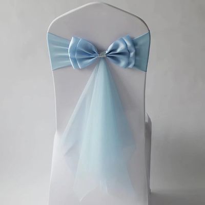 20Pcs Stretch Satin Chair Sashes Bows Chair Bands Decor for Hotel Wedding Reception Party Event Chair Cover Decoration Light Blue
