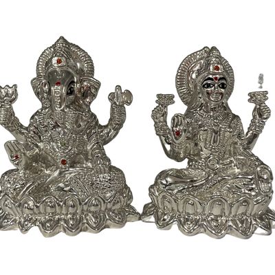 999 Pure Silver Big Ganesh & Lakshmi/Laxmi Idol/Statue/Murti (Figurine #36)