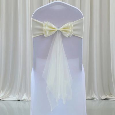 100Pcs Stretch Satin Chair Sashes Bows Chair Bands Decor for Hotel Wedding Reception Party Event Chair Cover Decoration Milky White