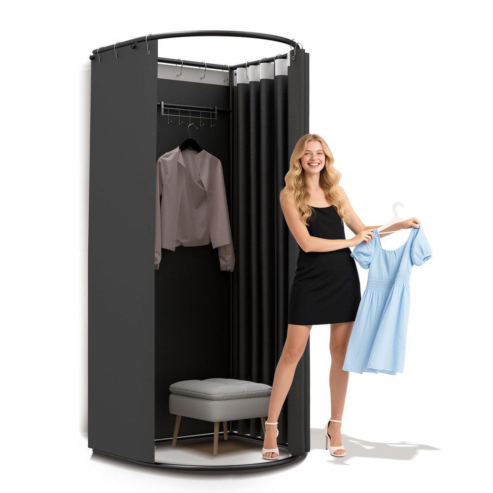 AMSXNOO Clothing Store Fitting Room, Strong Load- Bearing Locker Room Removable Portable Stable Privacy Dressing Room for Indoor Outdoor House Office Shopping Mall (Color : Black, Size : 85x80x200CM)