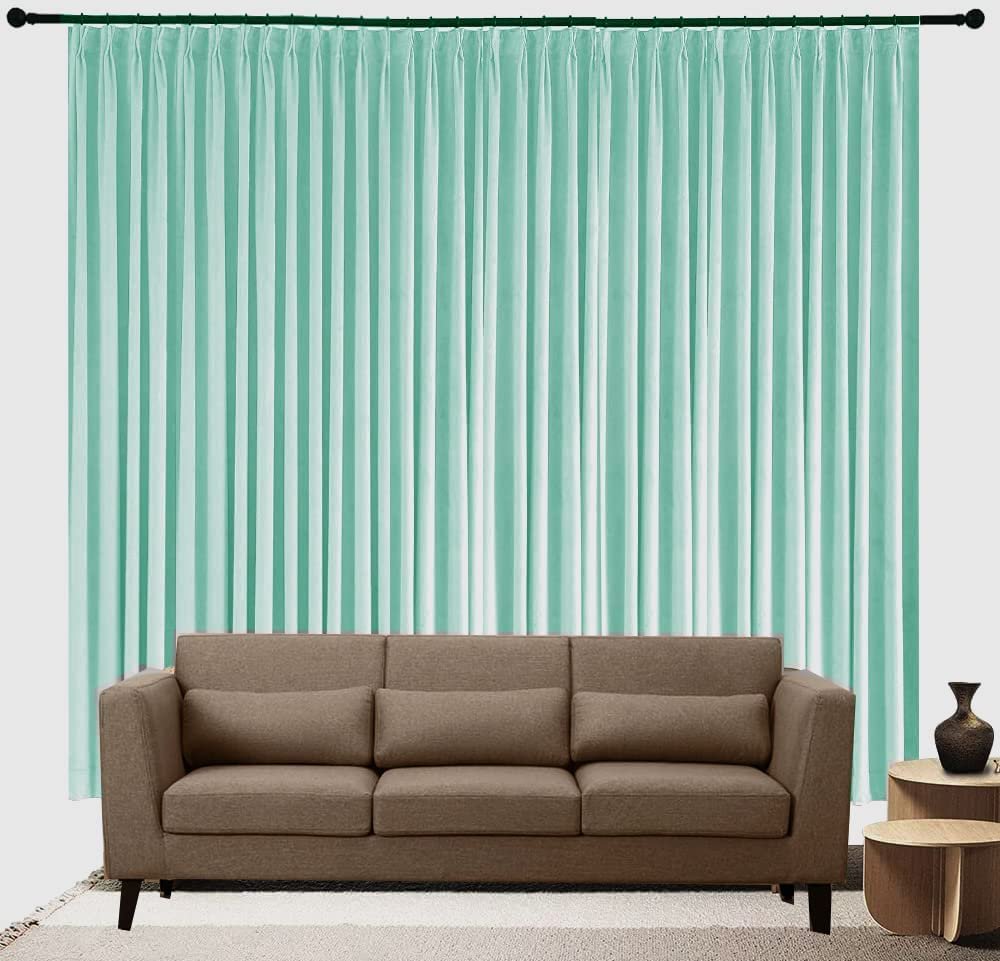 Archu Sheets Pinch Pleated with Hanging Hook Curtains Living Room Bedroom Meetingroom Club Theater Patio Sliding Door Extra Long Drapes (Seafome Green Solid, 72 Inch Wide by 96 Inch Long- 1 Panel)