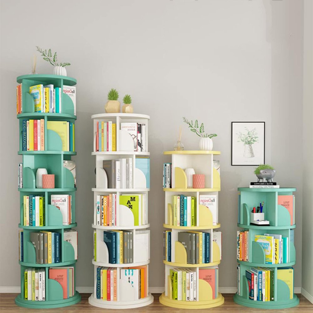 LYWY Storage Shelf, Simple Plate Bookshelf 360-Degree Rotating Children's Painting Story Book Collection Shelf,Yellow,3F