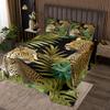 3D Cheetah Quilted King Size,Leopard Print Bedspread Tropical Palm Leaves Coverlet Set Big Cat Wildlife Botanical Bedspread Quilt Set Wild Animal Room Decor,Green view 1