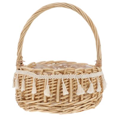 DOITOOL Wicker Rattan Girl Basket Woven Storage Basket with Handles, Wedding Girl Baskets Easter Basket Decorative Wicker Laundry Basket Rustic Basket for Wedding Easter, L