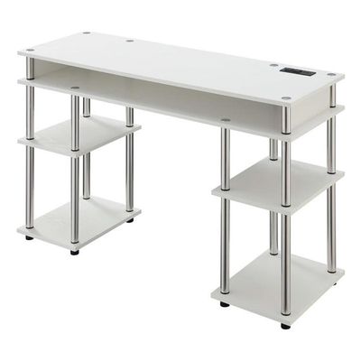 Pemberly Row Contemporary Wood Student Desk with Charging Station in White
