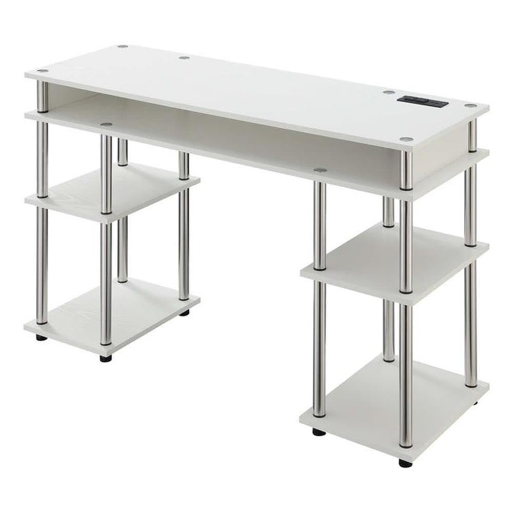 Pemberly Row Contemporary Wood Student Desk with Charging Station in White