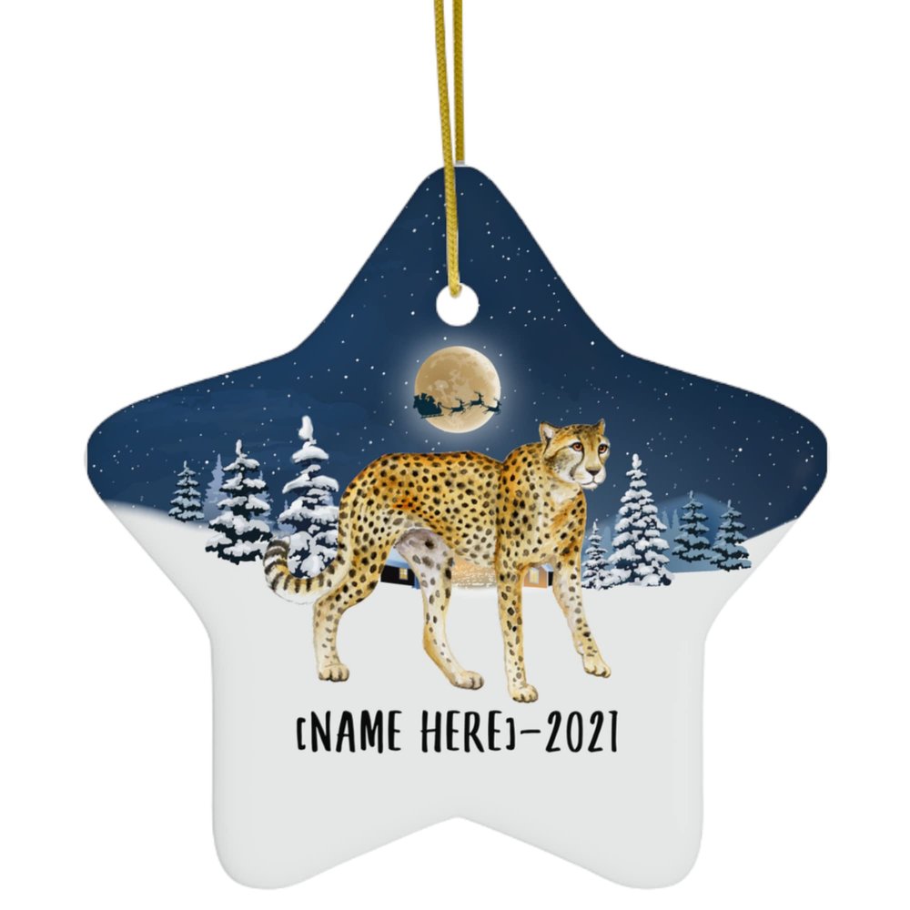 Cheetah Ornaments for 2026 Christmas Tree Personalized Name Gifts 2027 New Year Eve Decorations White Star