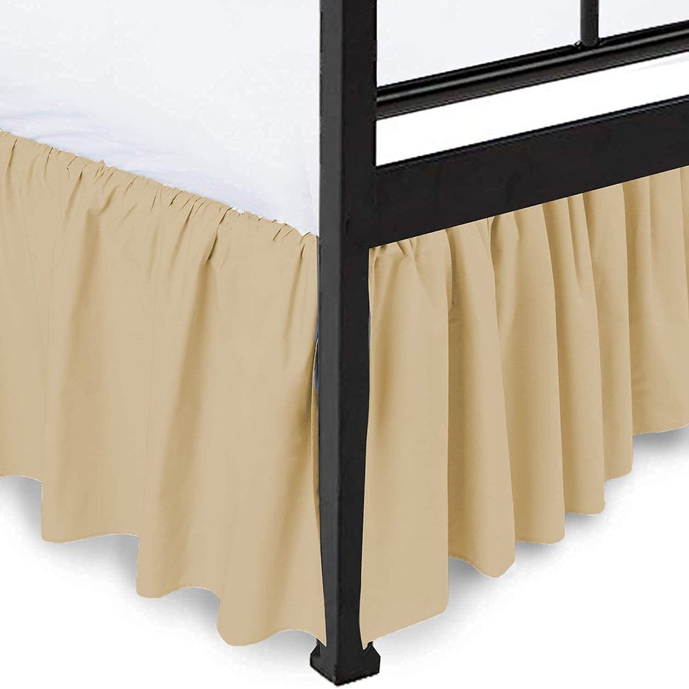 Dust Ruffle with Split Corner Bed Skirt 100% Cotton 800 Thread Count 18" Drop Lenth Ruffle Bed Skirt, Easy Fit, Three Side Coverage, Bed Skirt Full Size Taupe