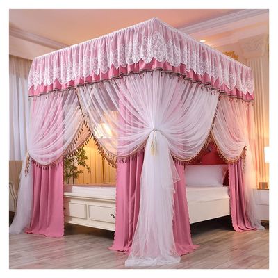 Bed Canopy Pink Girl Princess Room Bed Canopy Curtain, Luxurious Four- Corner Double Bed Cover, with Nets and Frames for All Seasons, 4 Sizes (Size : 180x220x210cm)