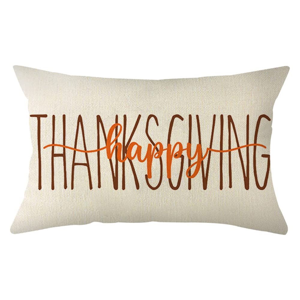 Ogiselestyle Happy Thanksgiving Lumbar Throw Pillow Covers, 12 x 20 Inch Farmhouse Thanksgiving Holiday Cushion Case Decoration for Sofa Couch