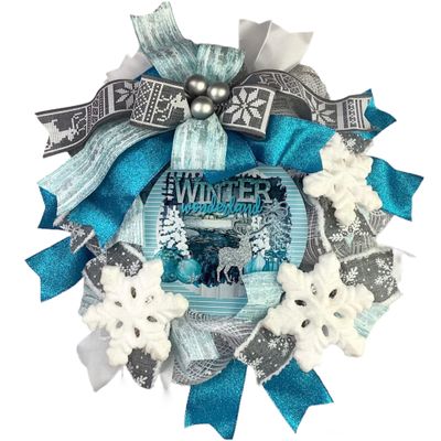 Artisan Winter Wonderland, Christmas wreath, ice blue, turquoise, silver grey, Christmas door hanger, Christmas decorations