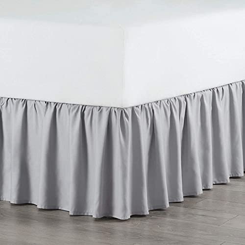 Rainbowlinens Luxury Soft Fluffy Silver Ruffled Bed Skirt Short Queen Size 14 Inch Drop Three Sided Coverage with 750 Thread Count Egyptian Cotton Long Lasting Lightweight Gatherd Bed Skirt
