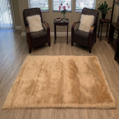 LAMBZY Faux Sheepskin Super Soft Hypoallergenic Silky Shag Rug for Living Room, Kids Room, Sofa (8'x11', Beige)