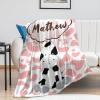 Artsadd Custom Cow Print Blanket with Name Personalized Baby Blanket for Girls Boys Throw Fleece Blanket with Pink Cow Print Customized Name Receiving Swaddle Blanket Birthday for Kids 40"x50" view 2