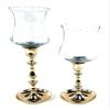 3SCompany Long Stem Solid Brass Shiny Gold Fluted Tulip Hurricane Set of 2 Candle Holders 9 inch and 11 inch Tall view 1