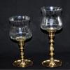 3SCompany Long Stem Solid Brass Shiny Gold Fluted Tulip Hurricane Set of 2 Candle Holders 9 inch and 11 inch Tall view 2