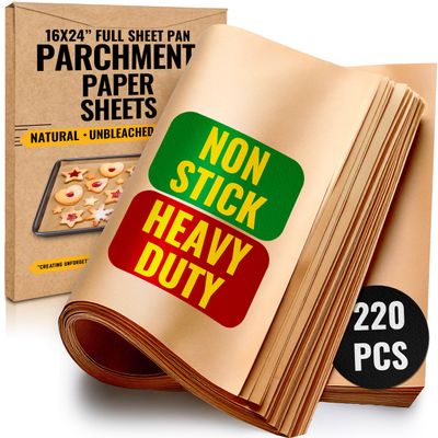 [220 Sheets] Full Sheet Pan 16 x 24 Inch Parchment Paper Baking Sheets by Bakers Signature | Precut Silicone Coated & Unbleached Will Not Curl or Burn Non-Toxic & Comes in Convenient Packaging